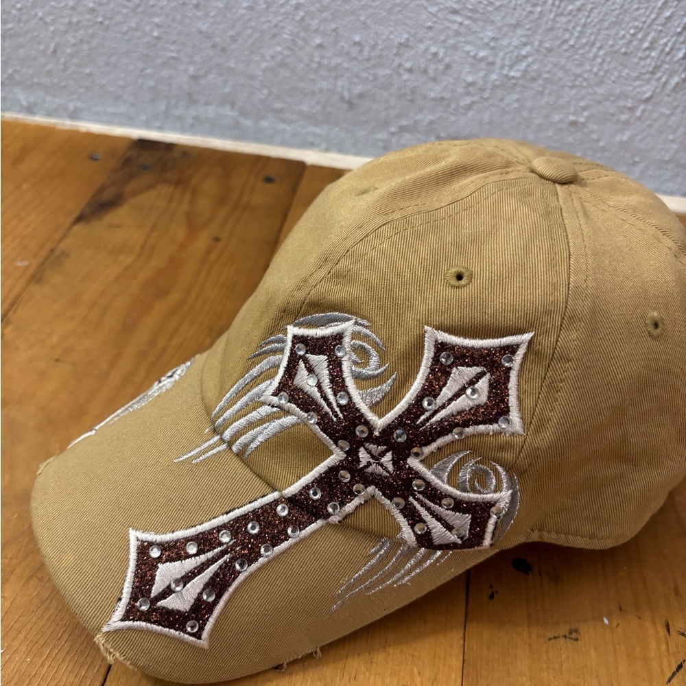 Women’s Pit Bull Cap Fits Most SZ Adjustable Mild Distressed Bill Cross Bling